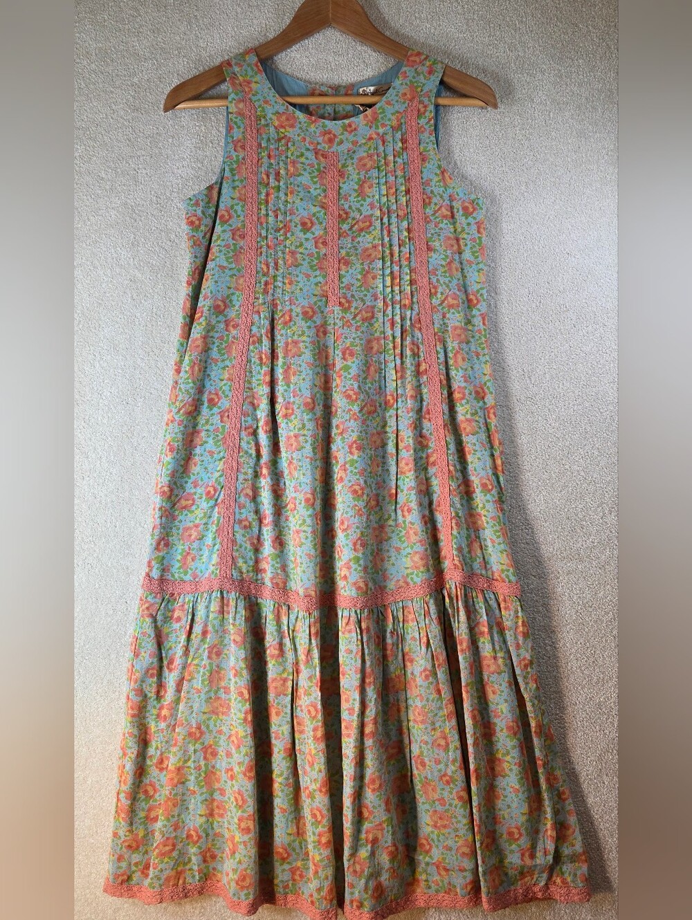 April Cornell Floral Smocked Maxi Dress Tiered Ruffle Cottagecore Pinafore 11/12